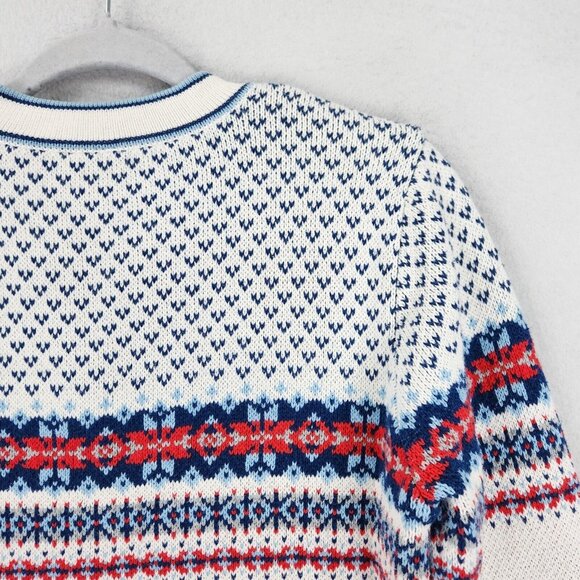 Hanna Andersson Sweater Womens Small White Blue Fair Isle Quarter Zip Pullover - Picture 10 of 12